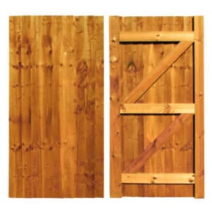 Framed featheredge entry gate in golden larch